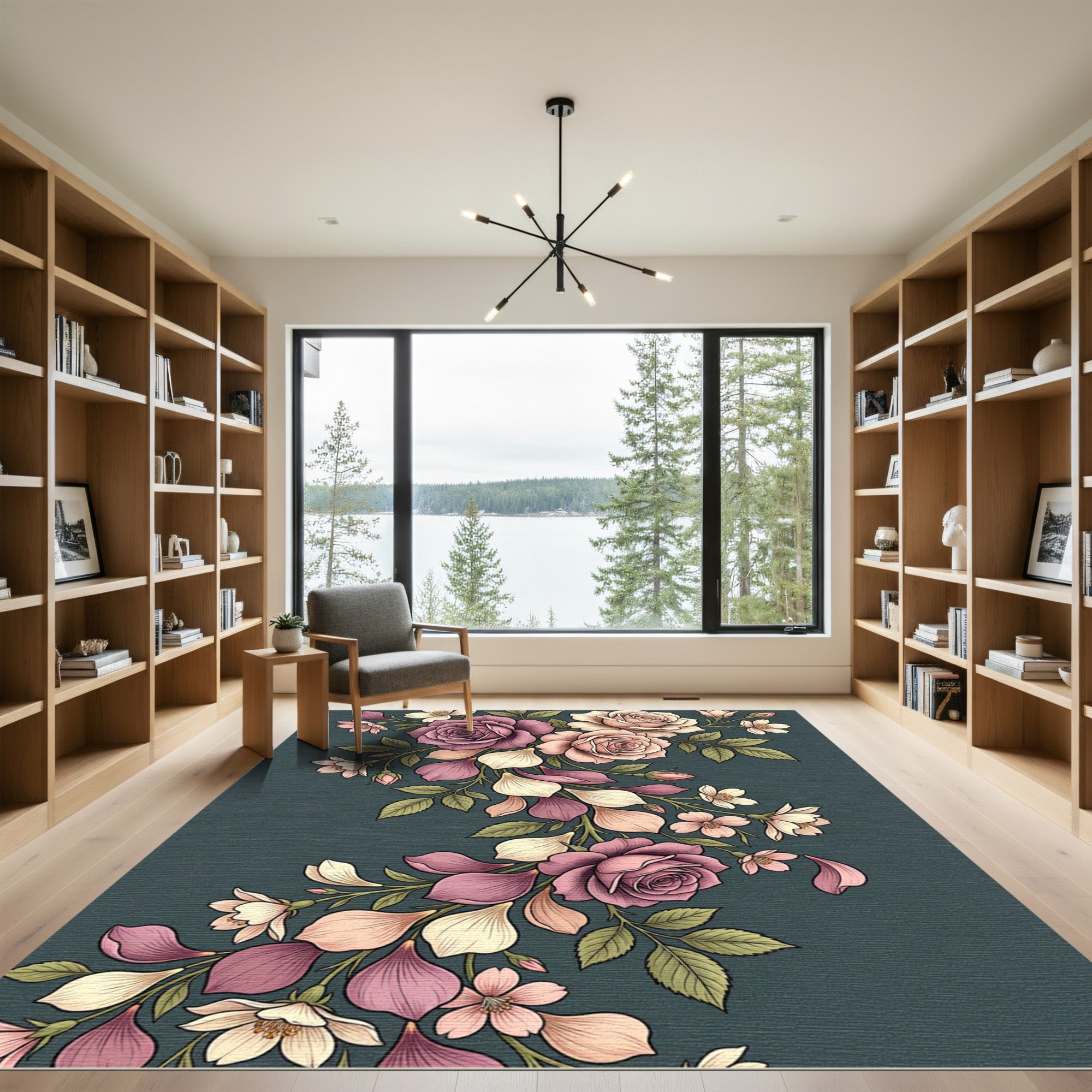 Elegant Pink Rose Floral Bouquet Rug