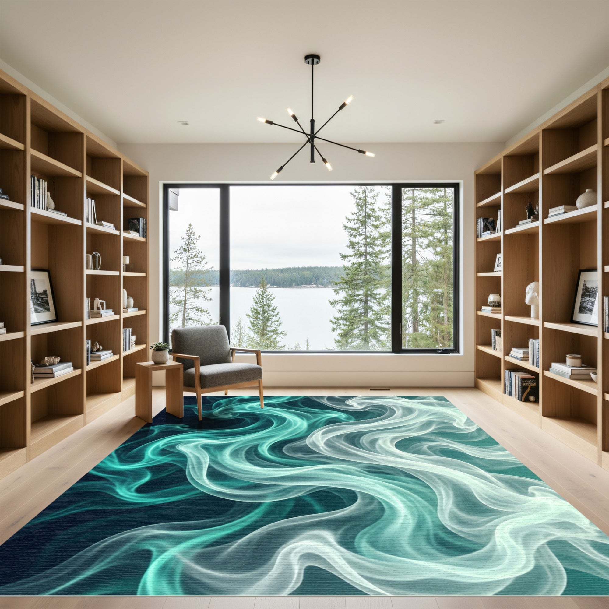 Teal White Ethereal Swirls Aura Rug