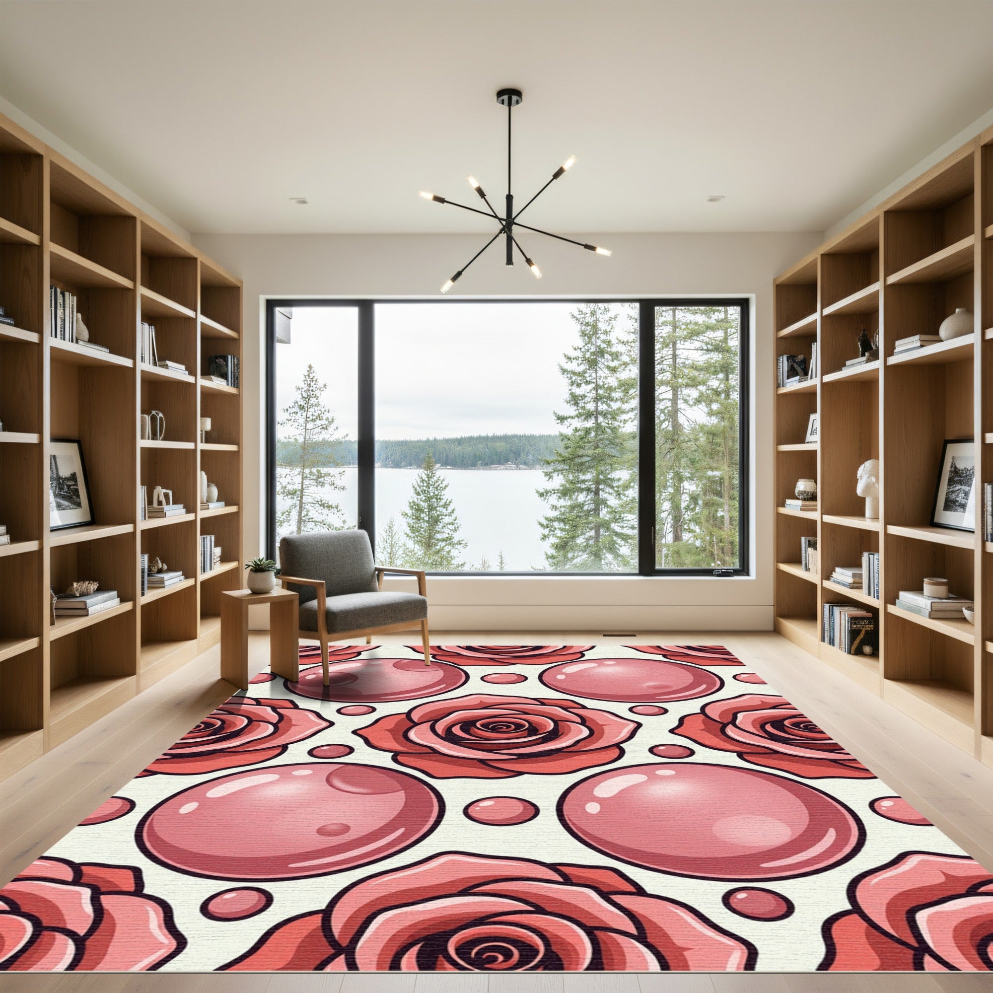 Coral Pink Rose Bubble Repeat Rug