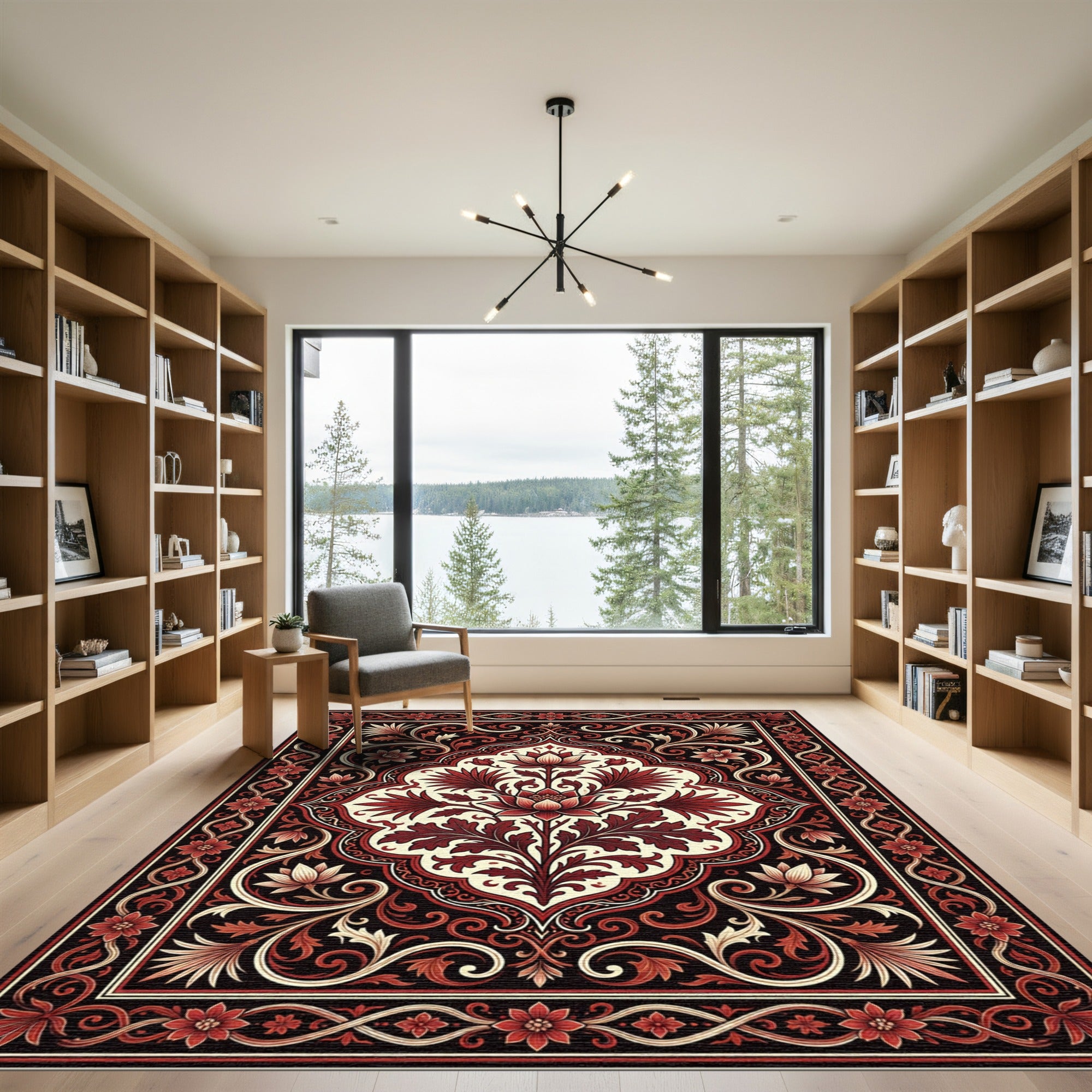 Crimson Floral Medallion Arabesque Rug