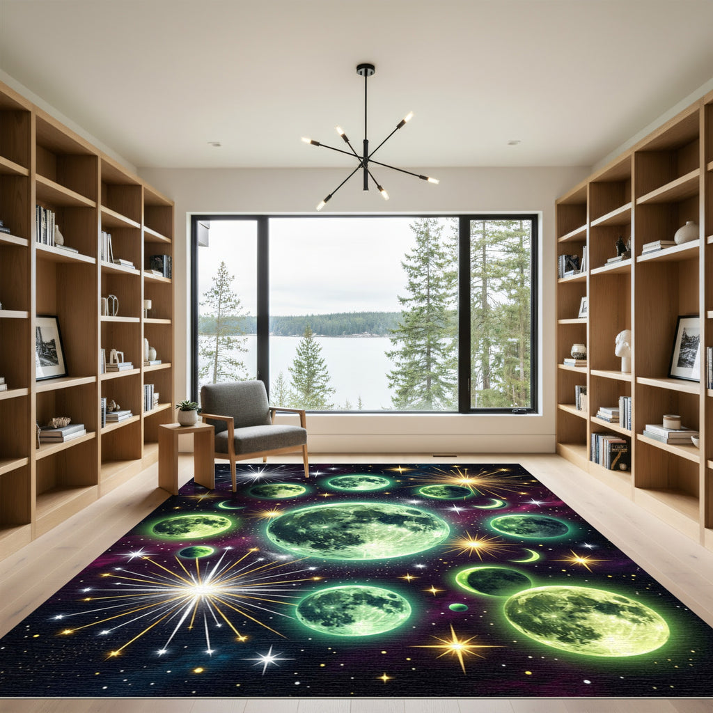 Cosmic Neon Moons Starbursts Rug