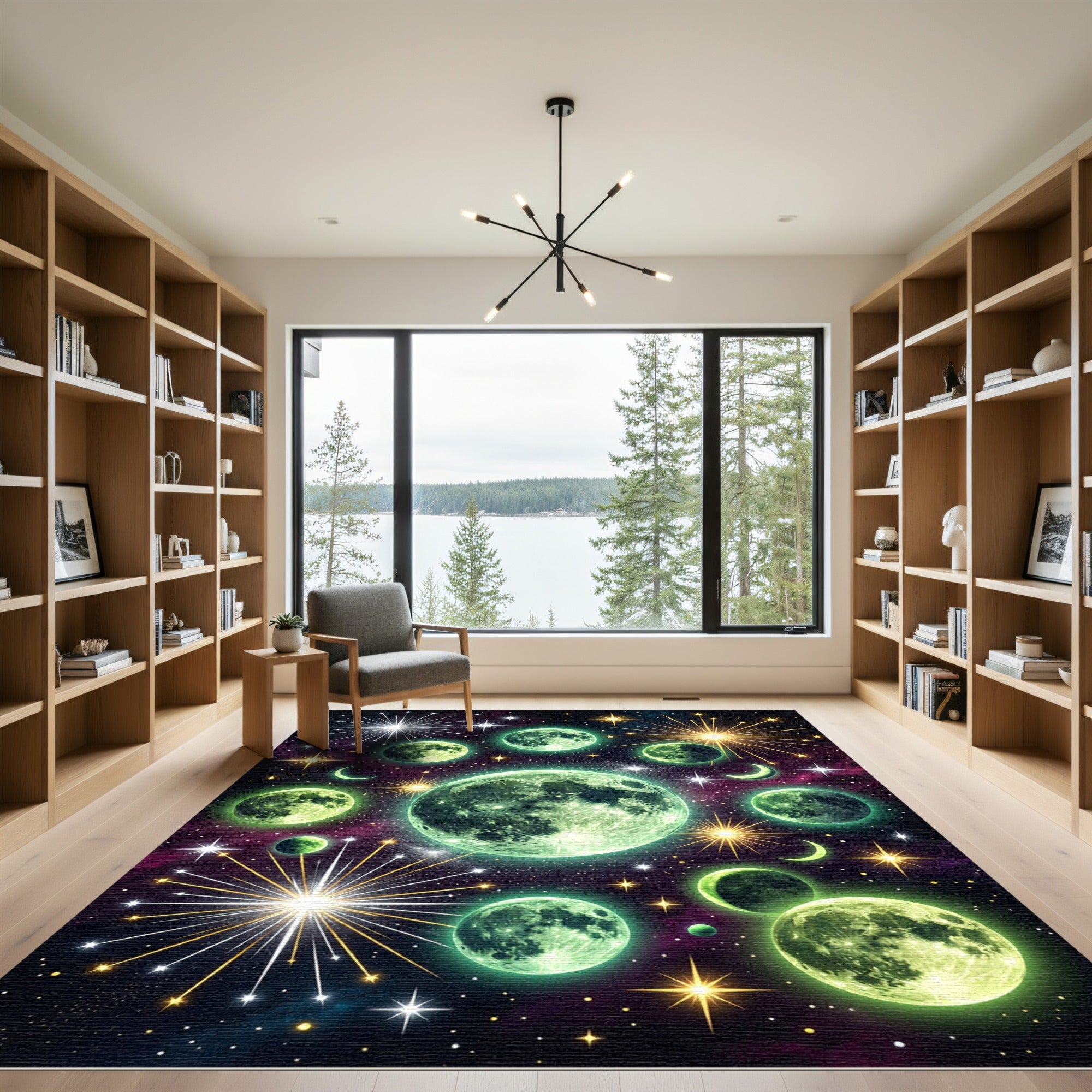 Cosmic Neon Moons Starbursts Rug