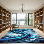 Dynamic Blue Swirl Wave Splash Rug
