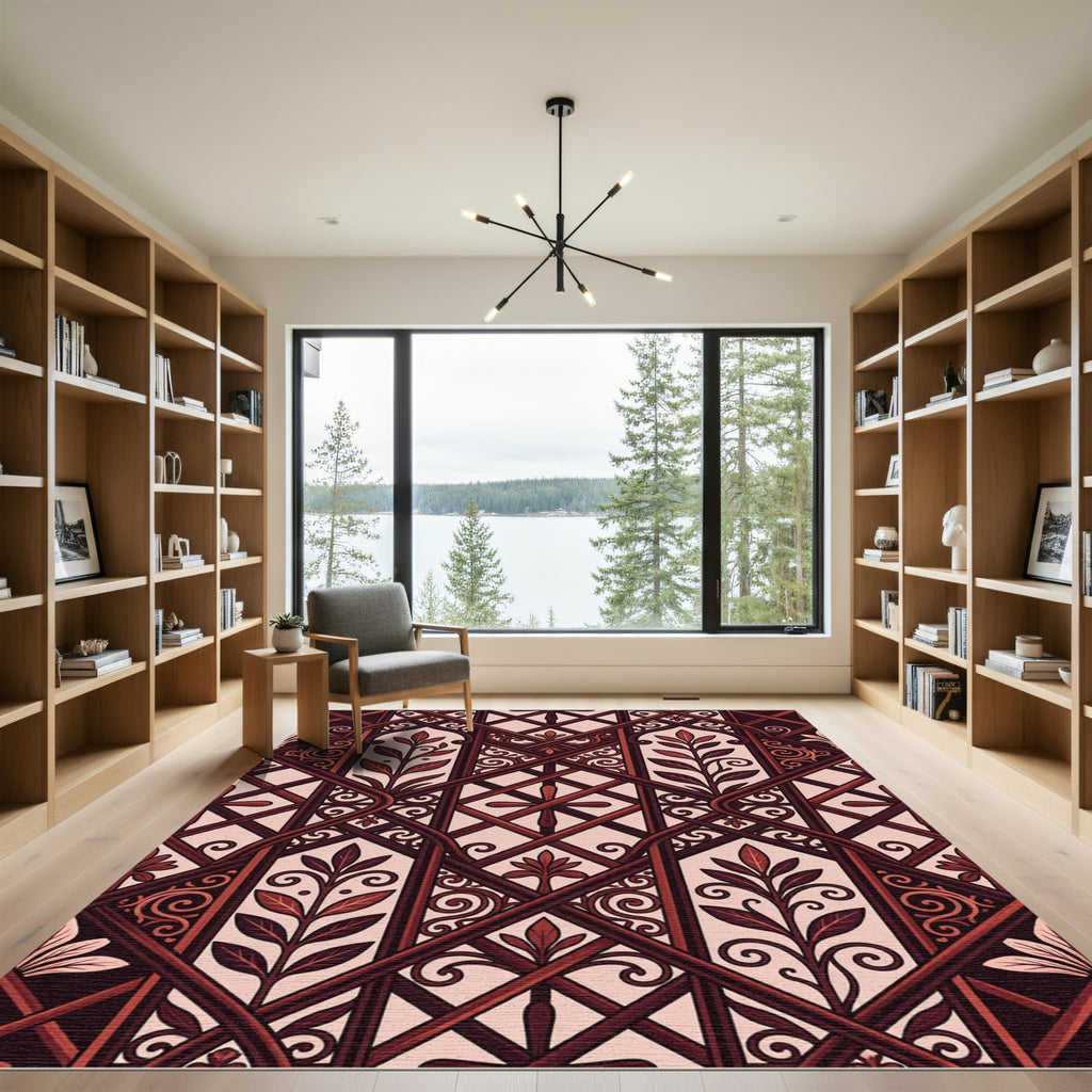 Gothic Burgundy Trellis Leaf Rug