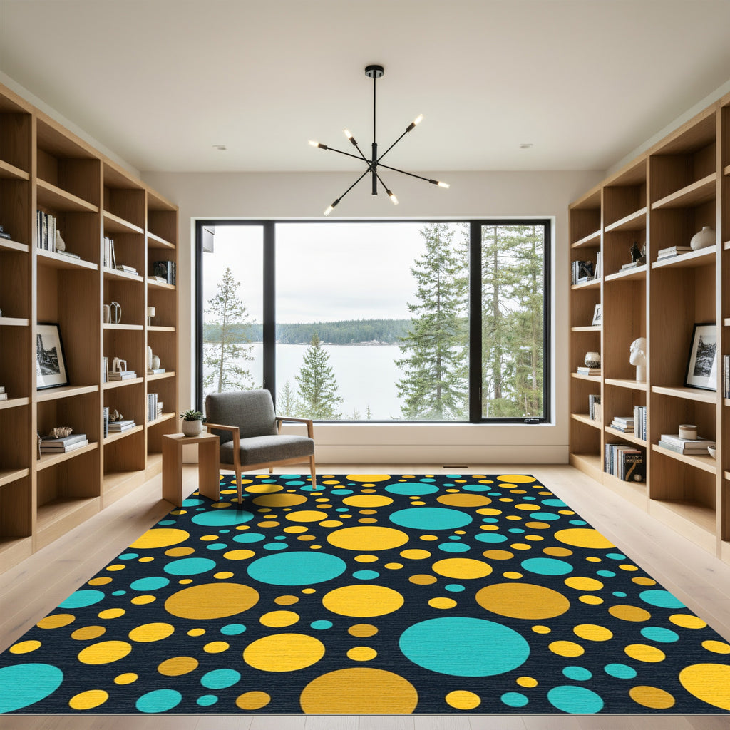Modern Yellow and Teal Polka Dots Rug