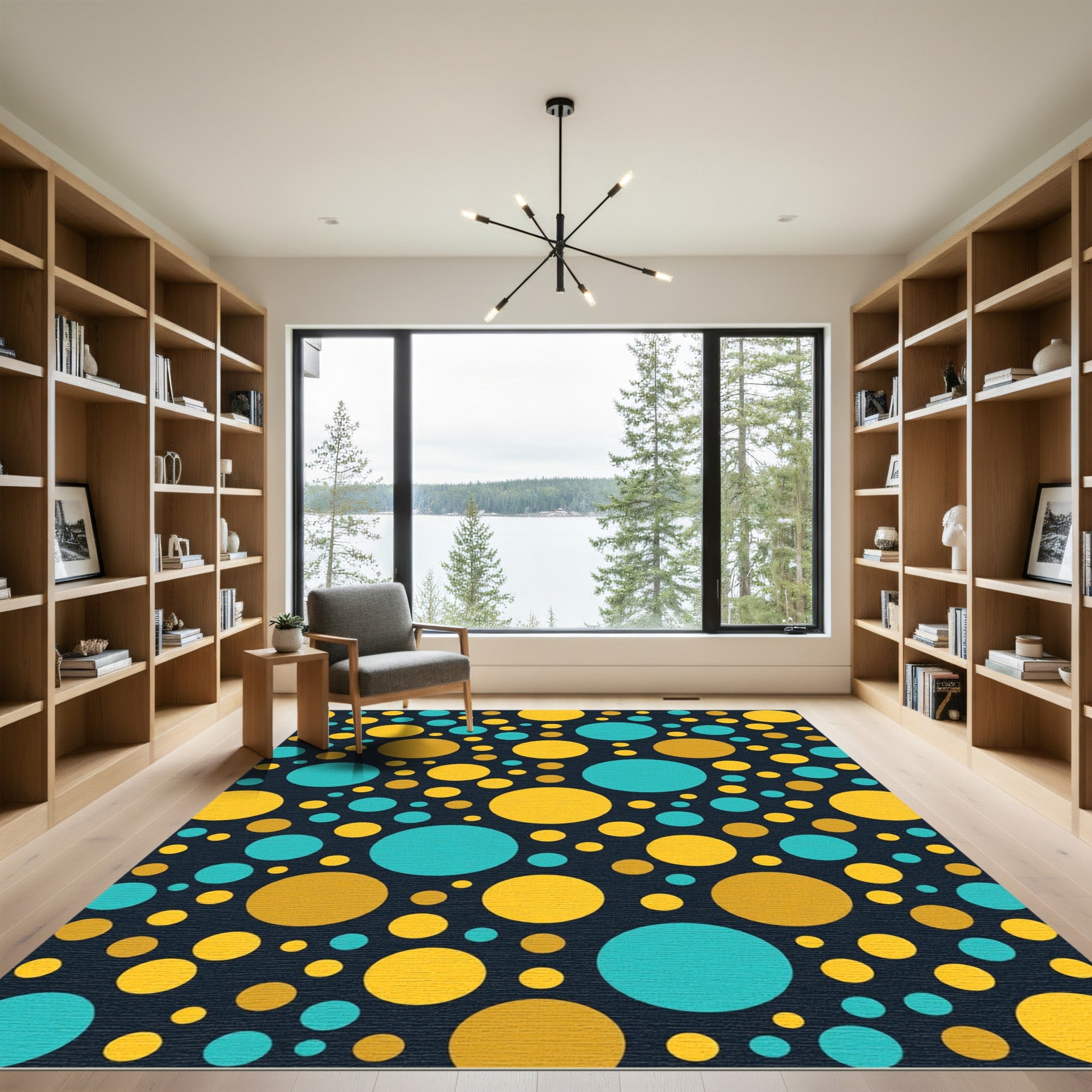 Modern Yellow and Teal Polka Dots Rug