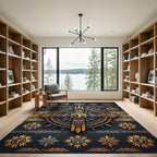 Golden Celestial Compass Geometric Art Rug