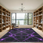 Neon Ultraviolet Circuit Geometric Grid Rug