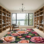 Coral Pink Rose Garden Bloom Rug