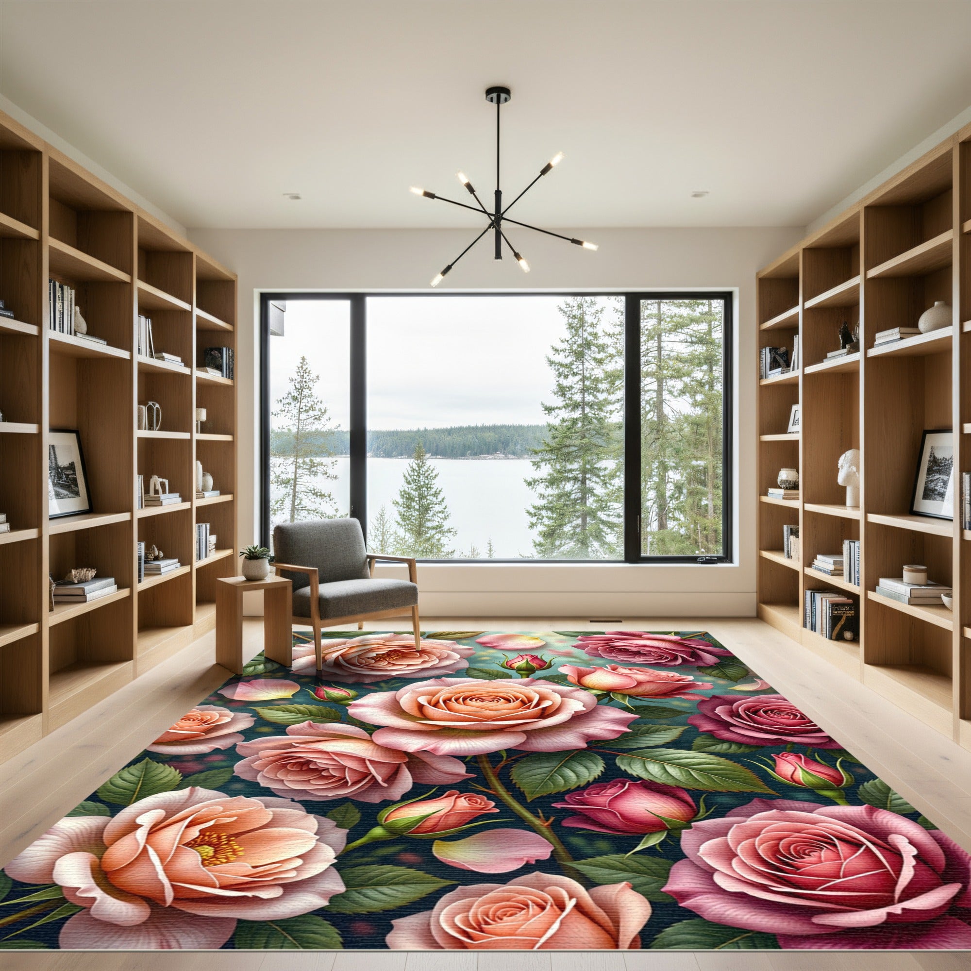 Coral Pink Rose Garden Bloom Rug