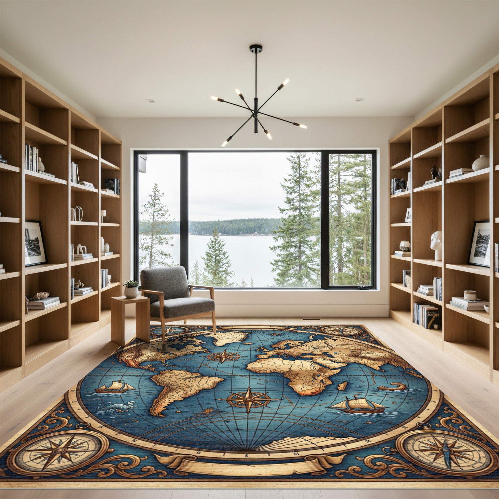 Vintage Nautical World Map Illustration Rug