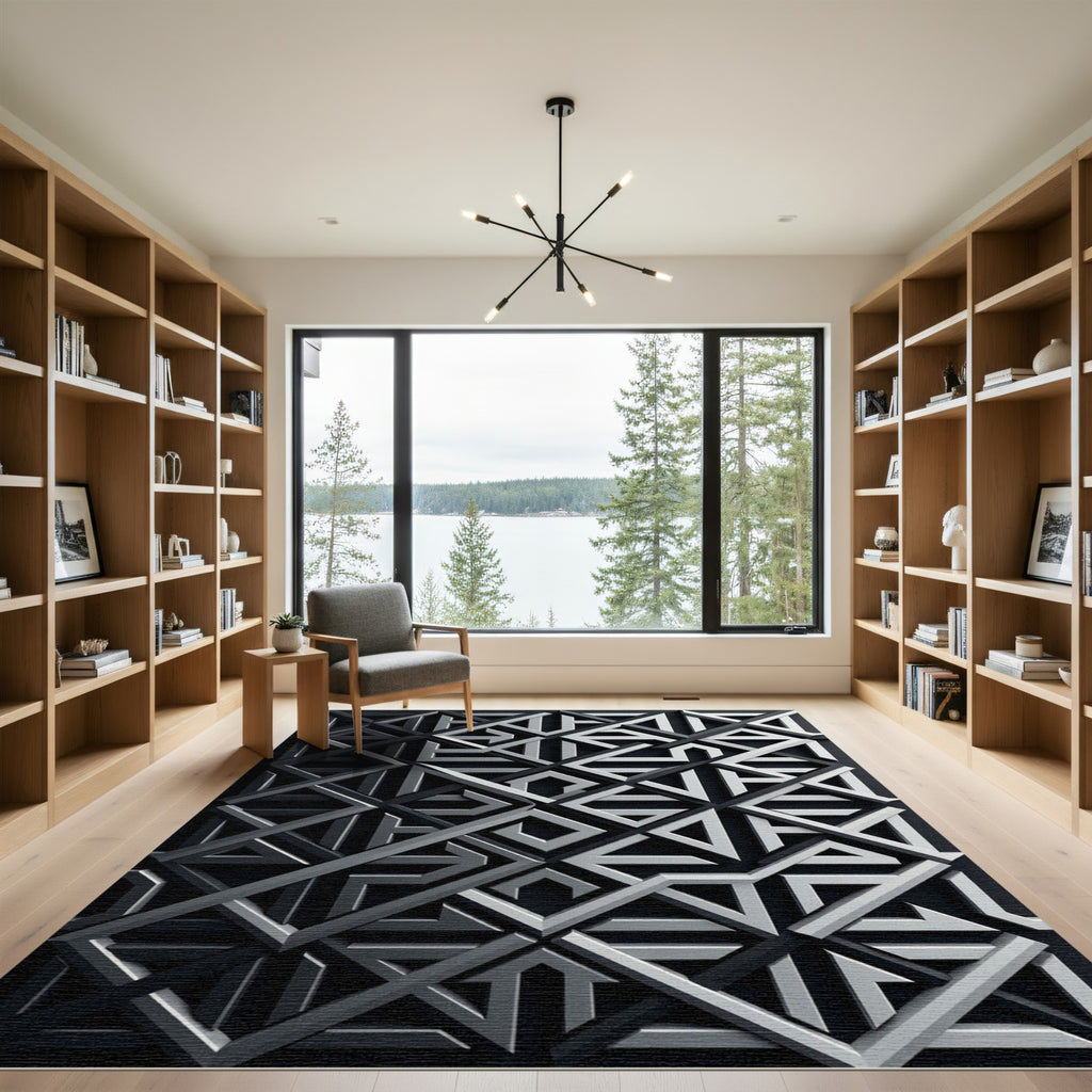 Monochromatic Geometric Lattice 3D Art Rug