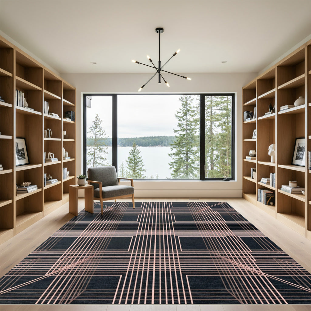Blush Pink Geometric Cube Structure Rug