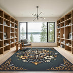 Elegant Gold Compass Floral Medallion Rug