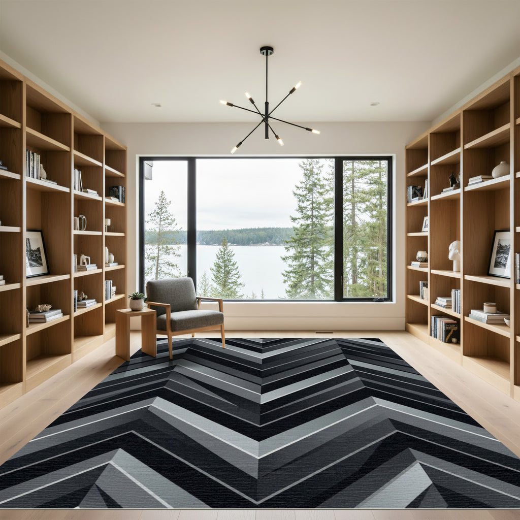 Monochrome Chevron Stripe Composition Rug