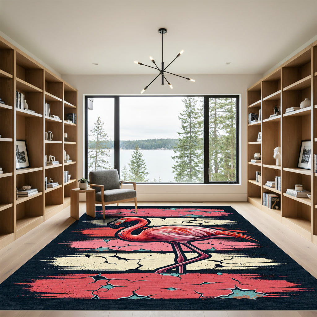 Vibrant Pink Flamingo Abstract Stripes Rug