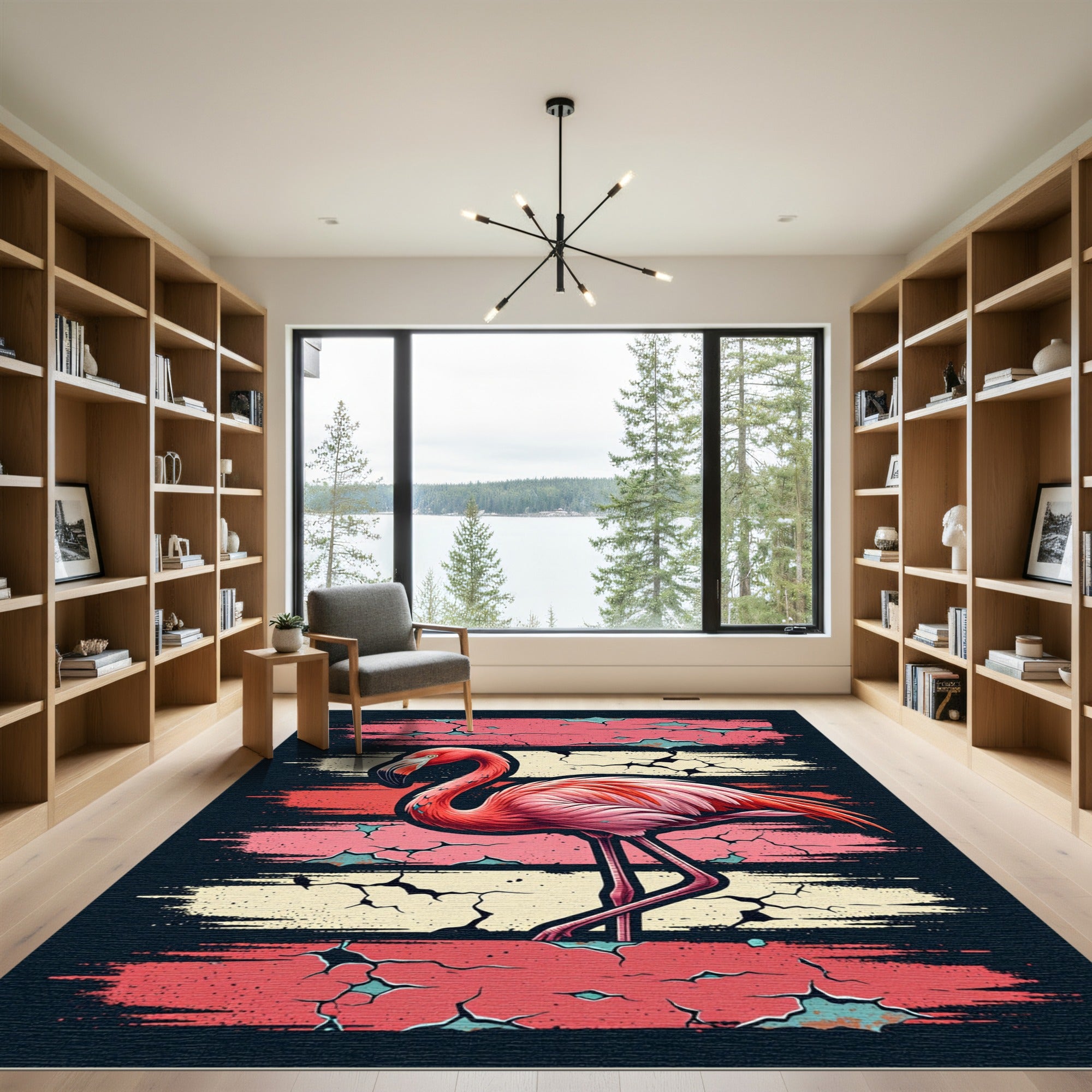 Vibrant Pink Flamingo Abstract Stripes Rug