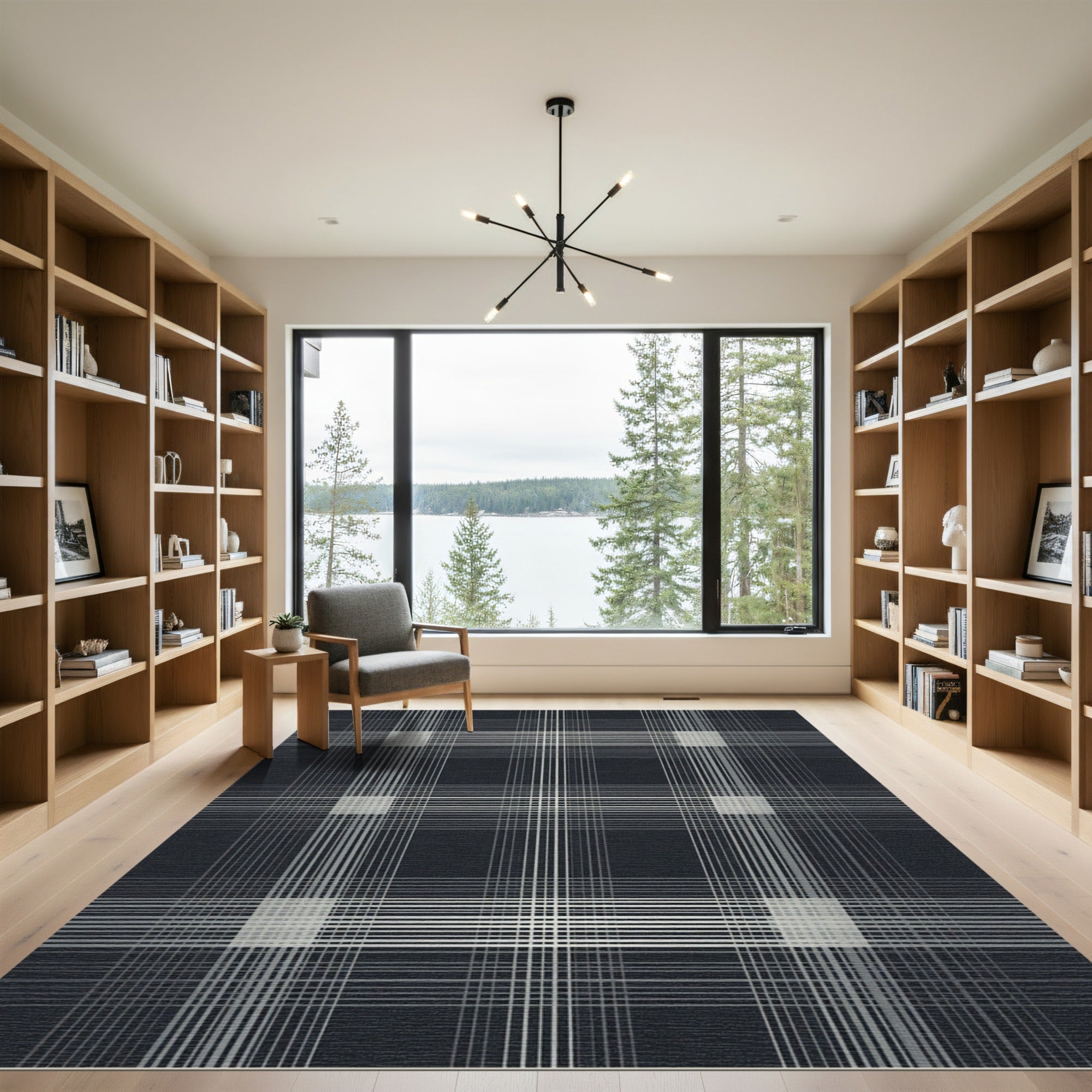 Dark Gray Modern Grid Checkered Rug