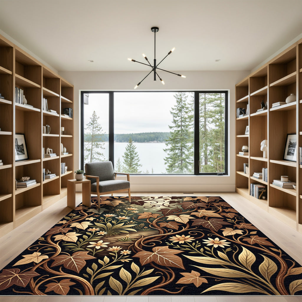 Golden Earth Toned Floral Vine Rug