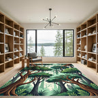 Lush Green Forest Canopy Art Illustration Rug