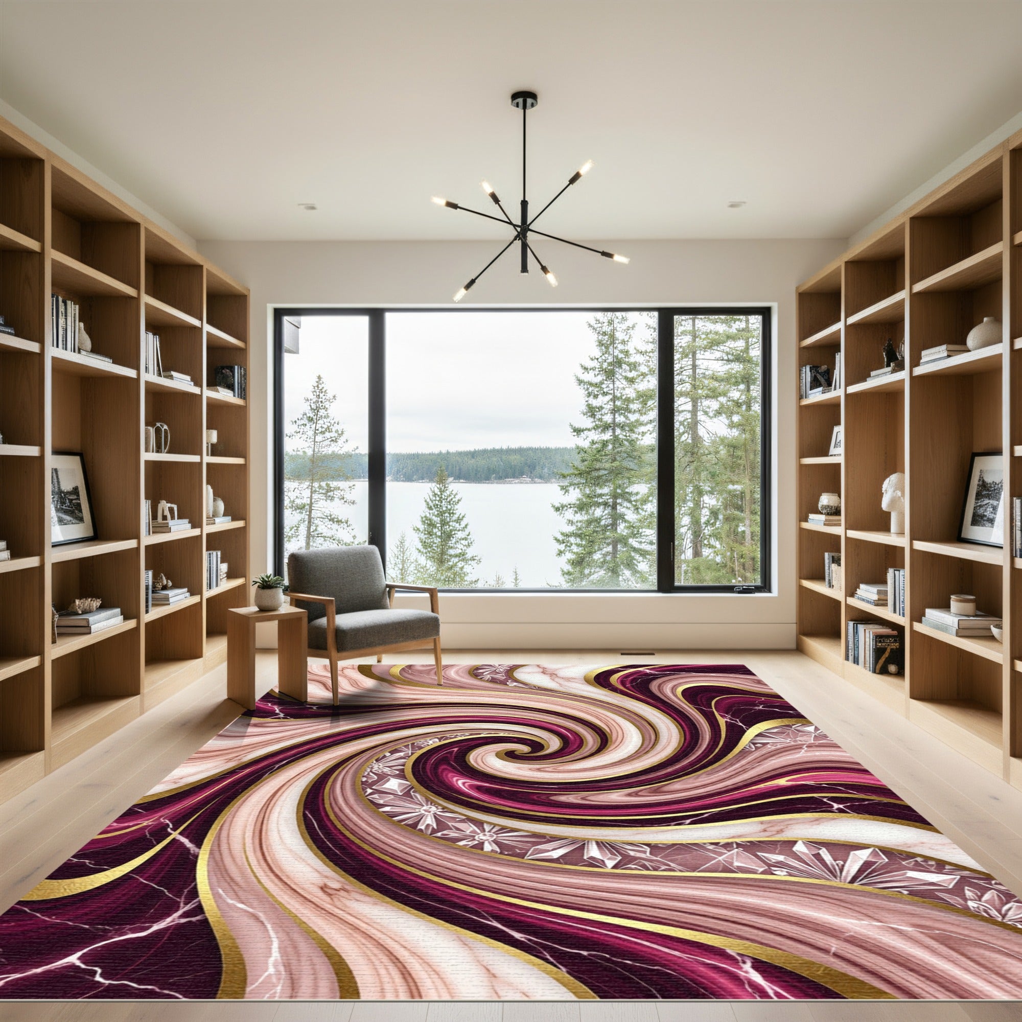 Crimson Gold Swirl Marble Accents Rug