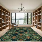 Emerald Geometric Lattice Floral Medallion Rug