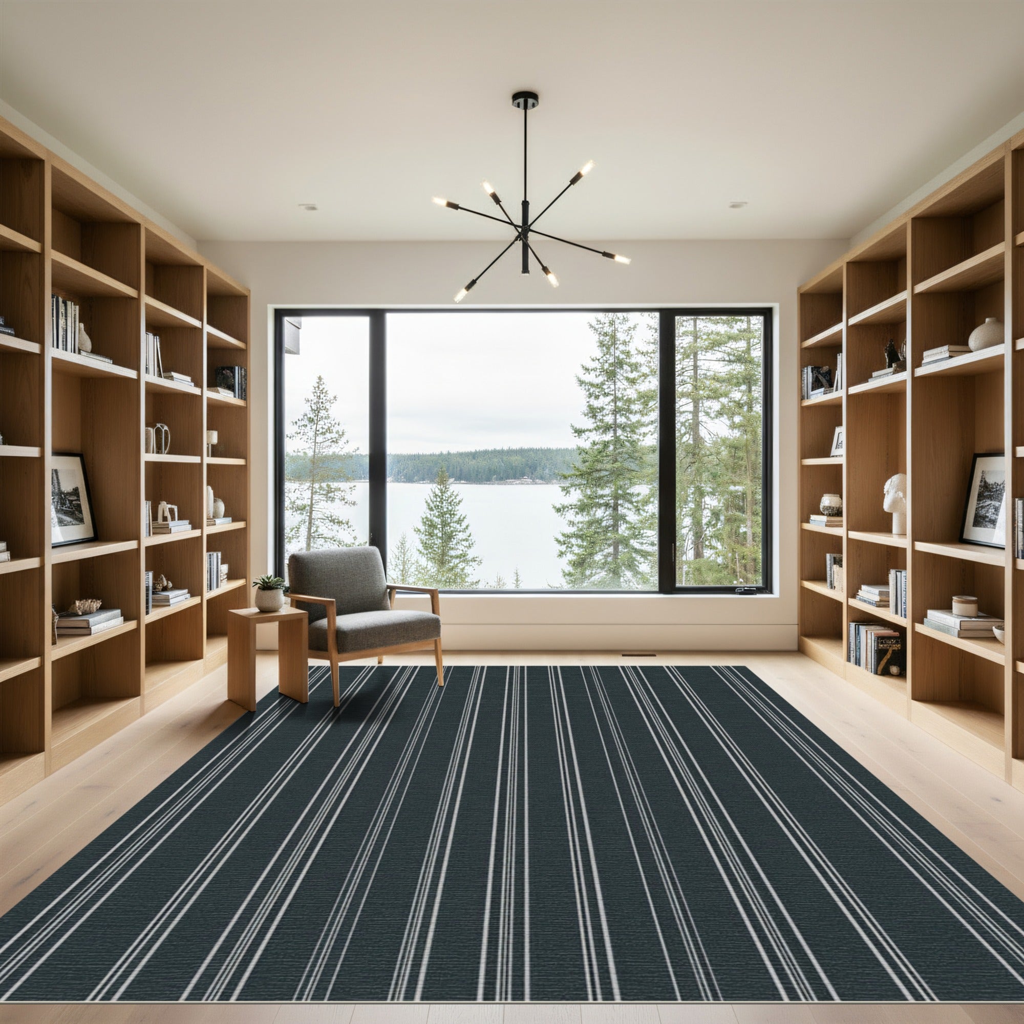 Dark Charcoal Pinstripe Vertical Lines Rug