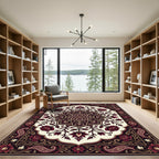 Burgundy Crimson Floral Paisley Medallion Rug