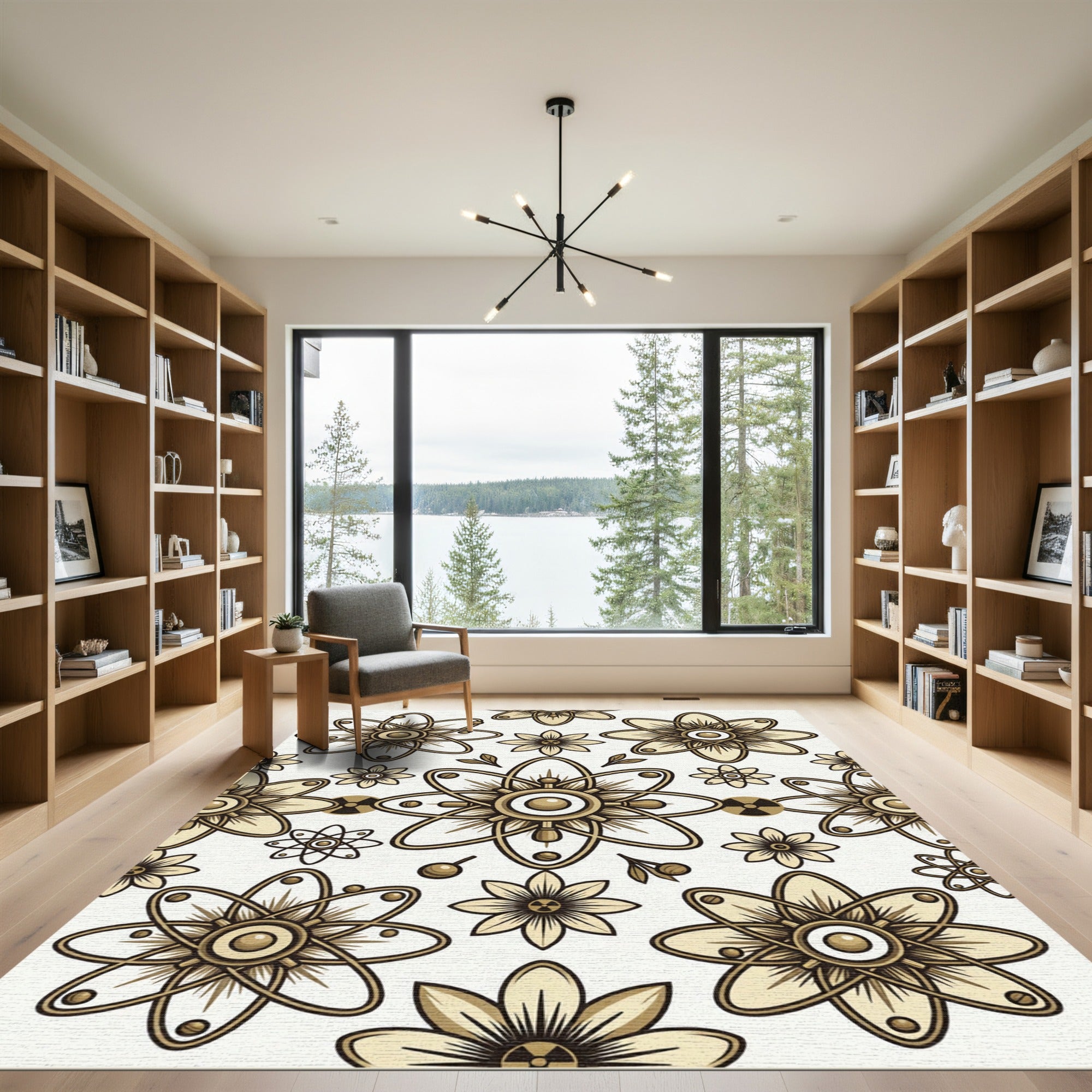 Golden Atomic Floral Symmetry Rug