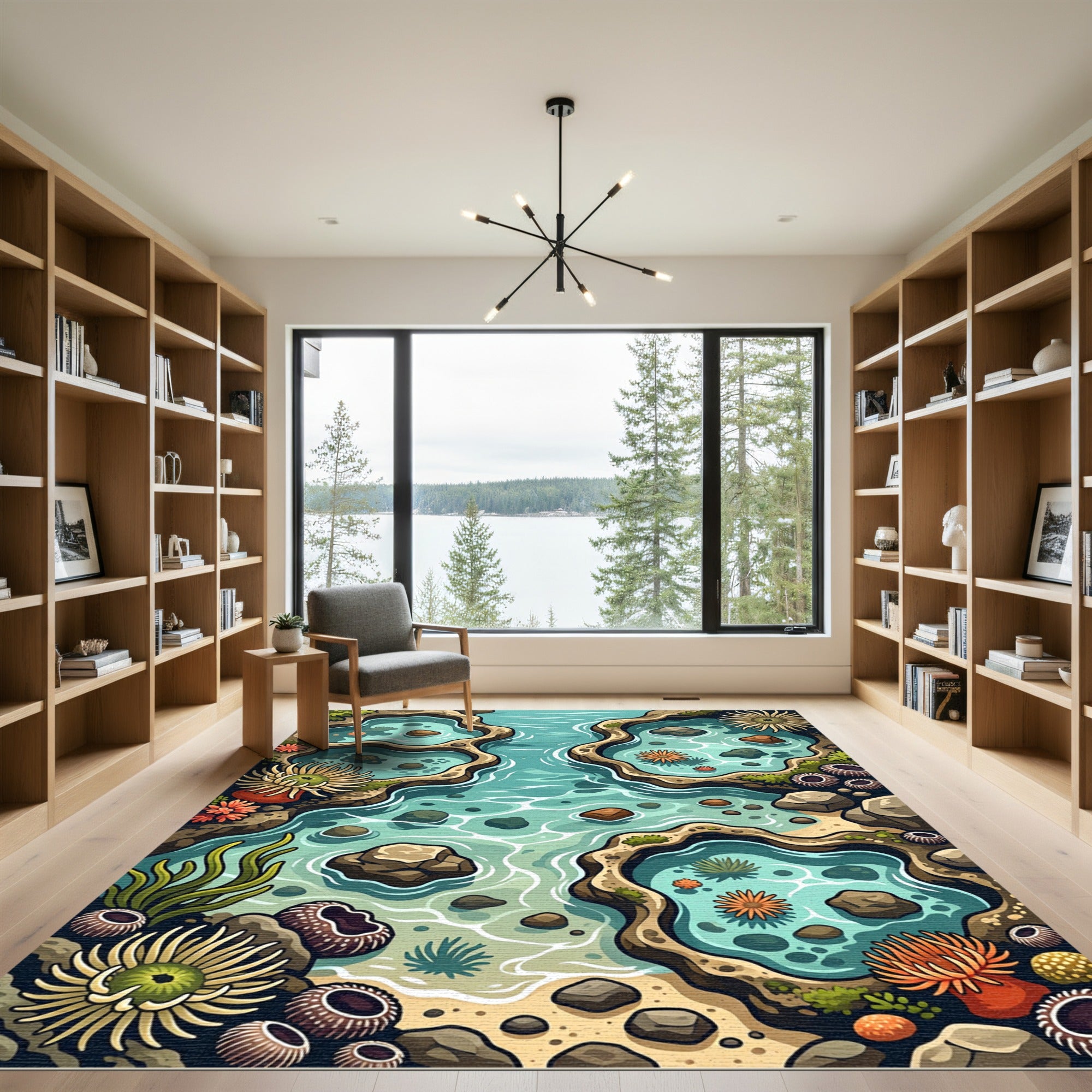 Turquoise Tide Pool Marine Life Rug