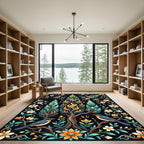 Vibrant Fire Tree Birds Floral Art Rug