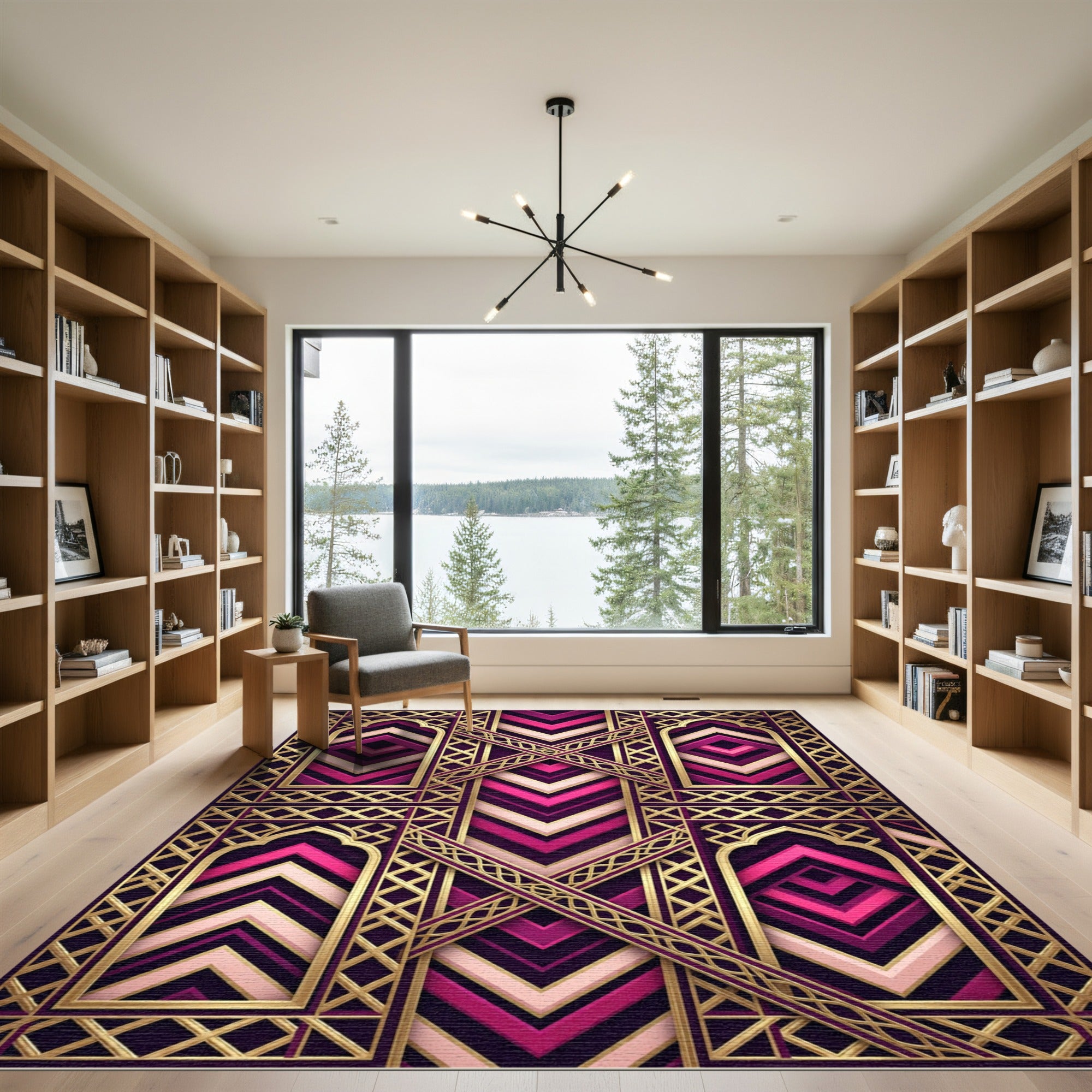 Magenta Gold Geometric Arched Lattice Rug