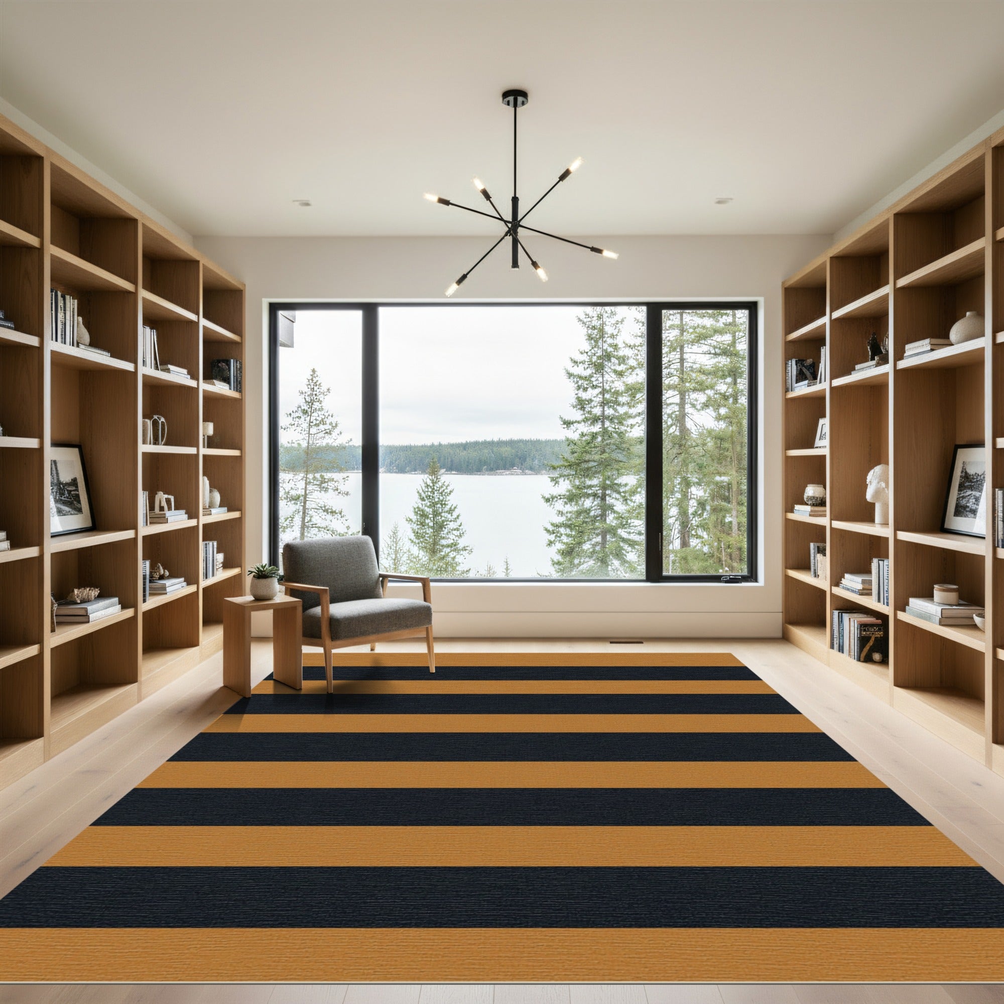 Bold Ochre and Graphite Horizontal Stripes Rug