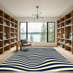Minimalist Navy and Cream Wavy Lines Rug