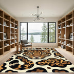 Bold Golden Leopard Face Abstract Rug