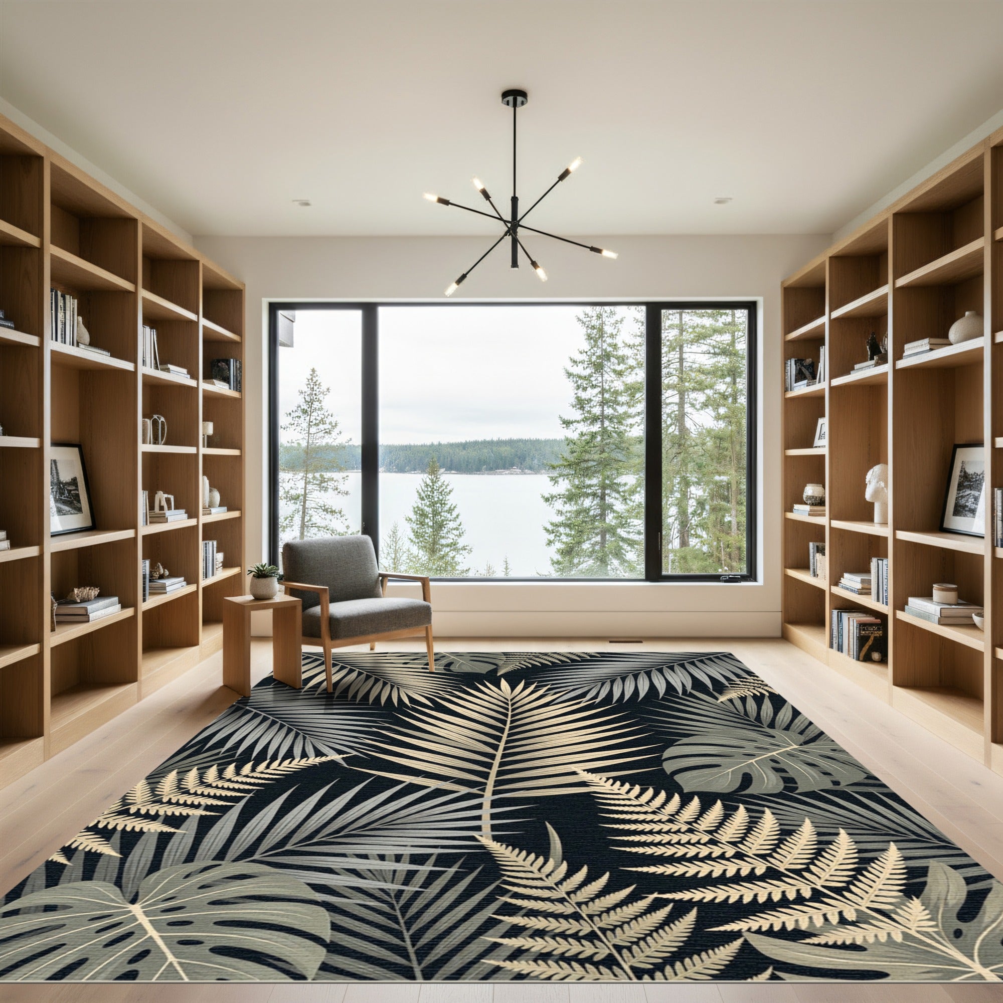 Lush Golden Tropical Frond Foliage Rug