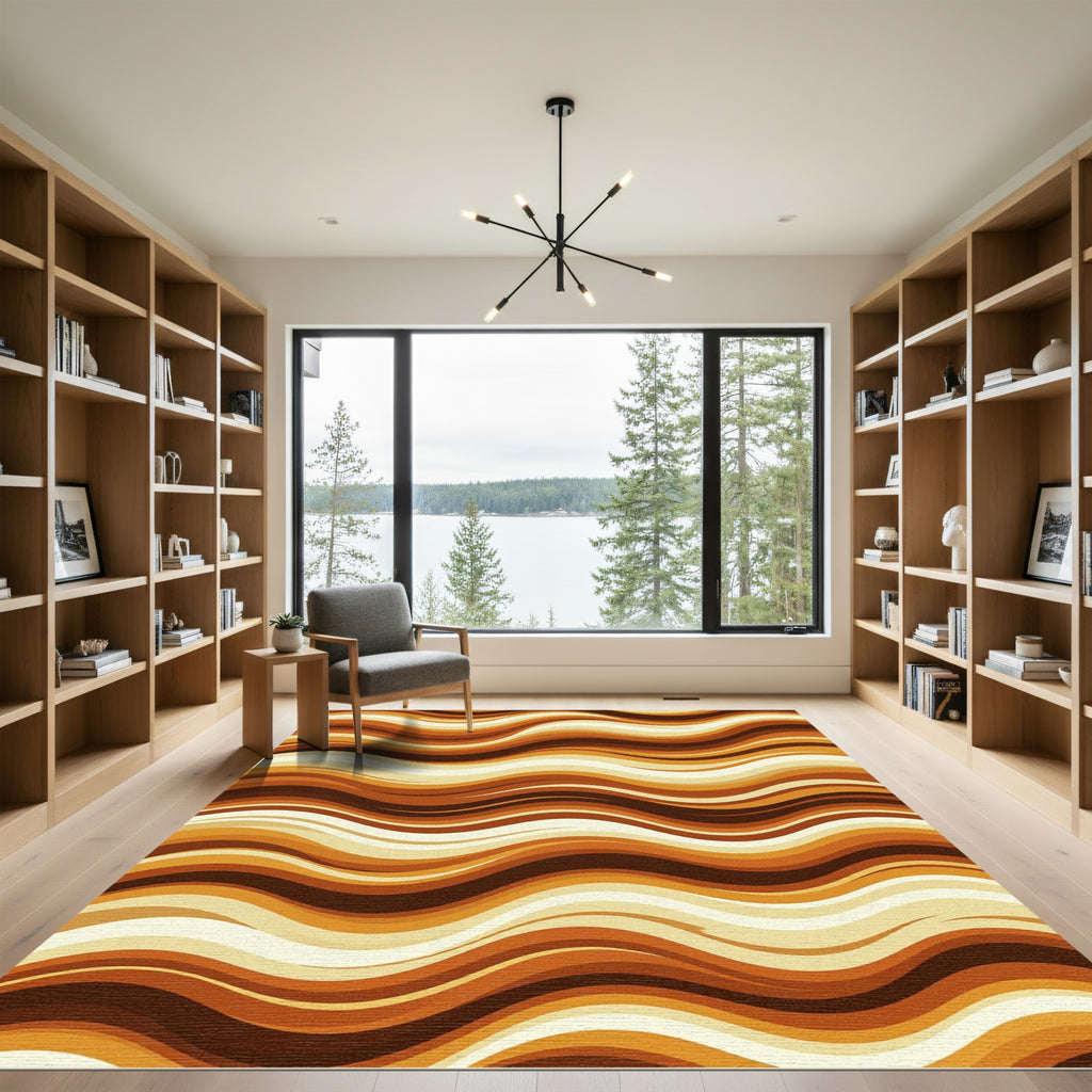 Warm Earthy Retro Wavy Striated Abstract Rug