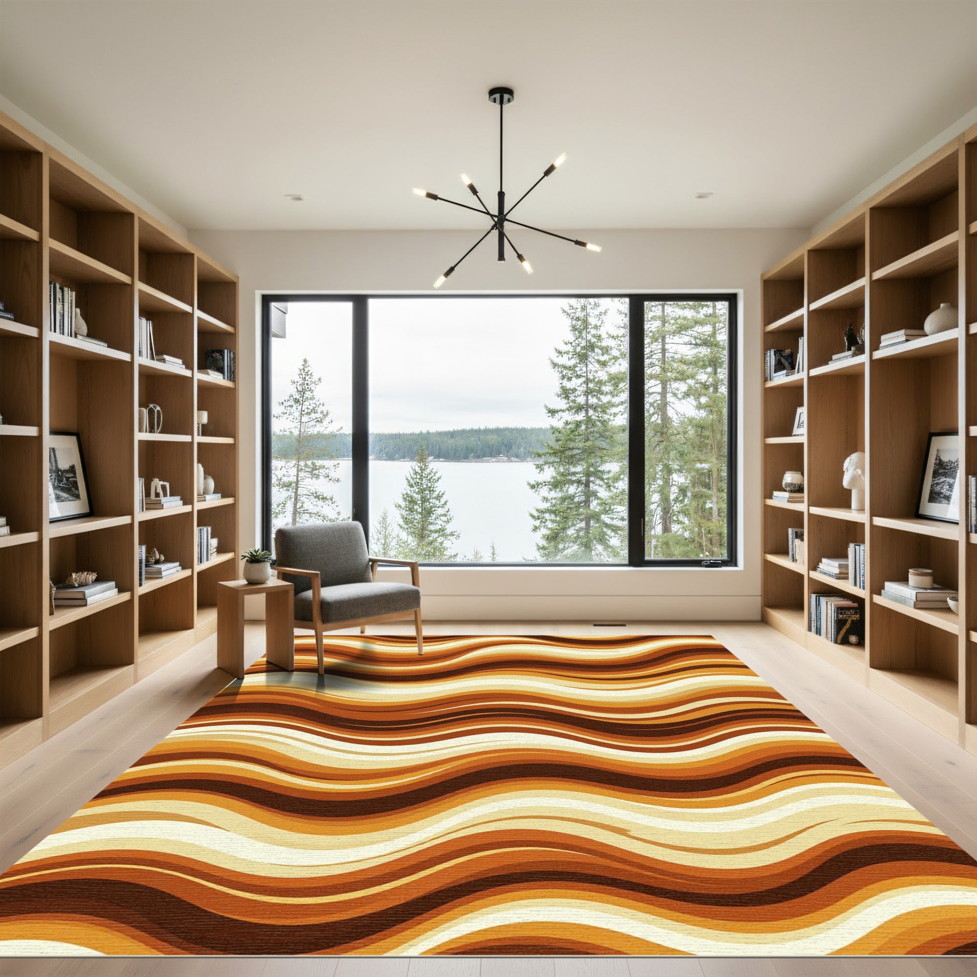 Warm Earthy Retro Wavy Striated Abstract Rug