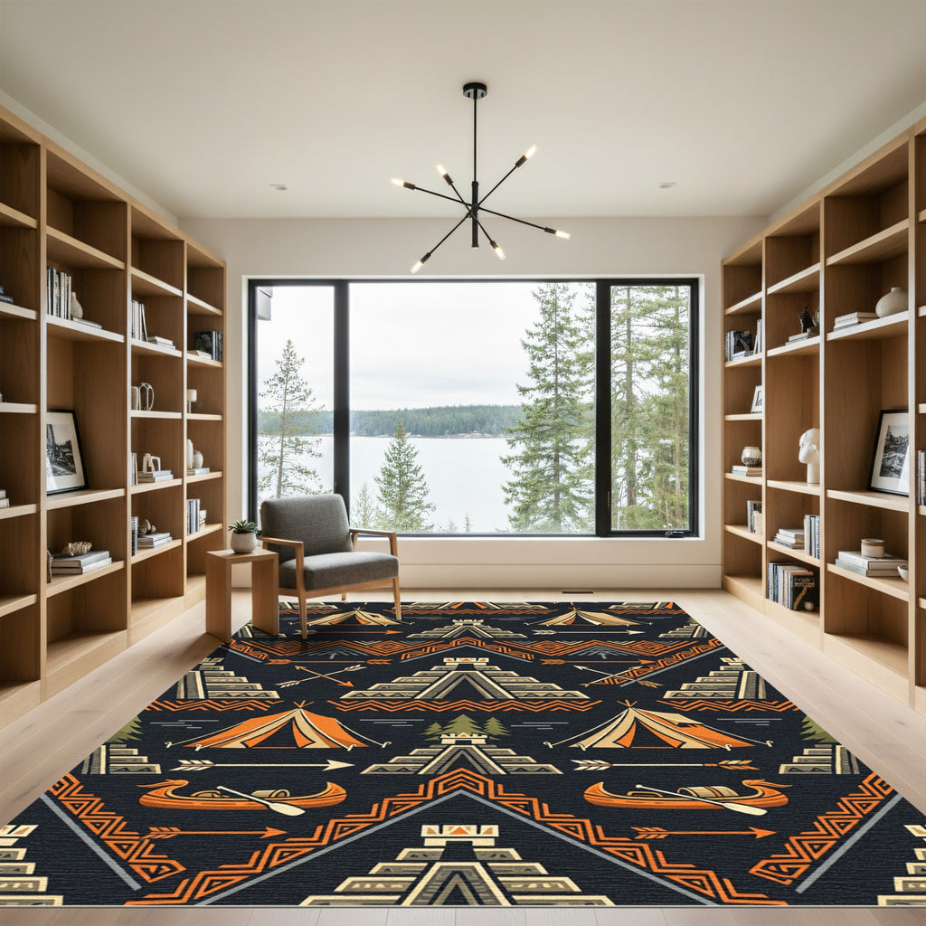 Geometric Aztec Totem Burnt Orange Rug