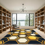 Golden Hexagonal Honeycomb Geometric Grid Rug