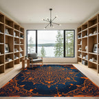 Bold Orange Floral Mandala Cobalt Rug