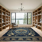 Elegant Navy Golden Fan Crest Rug