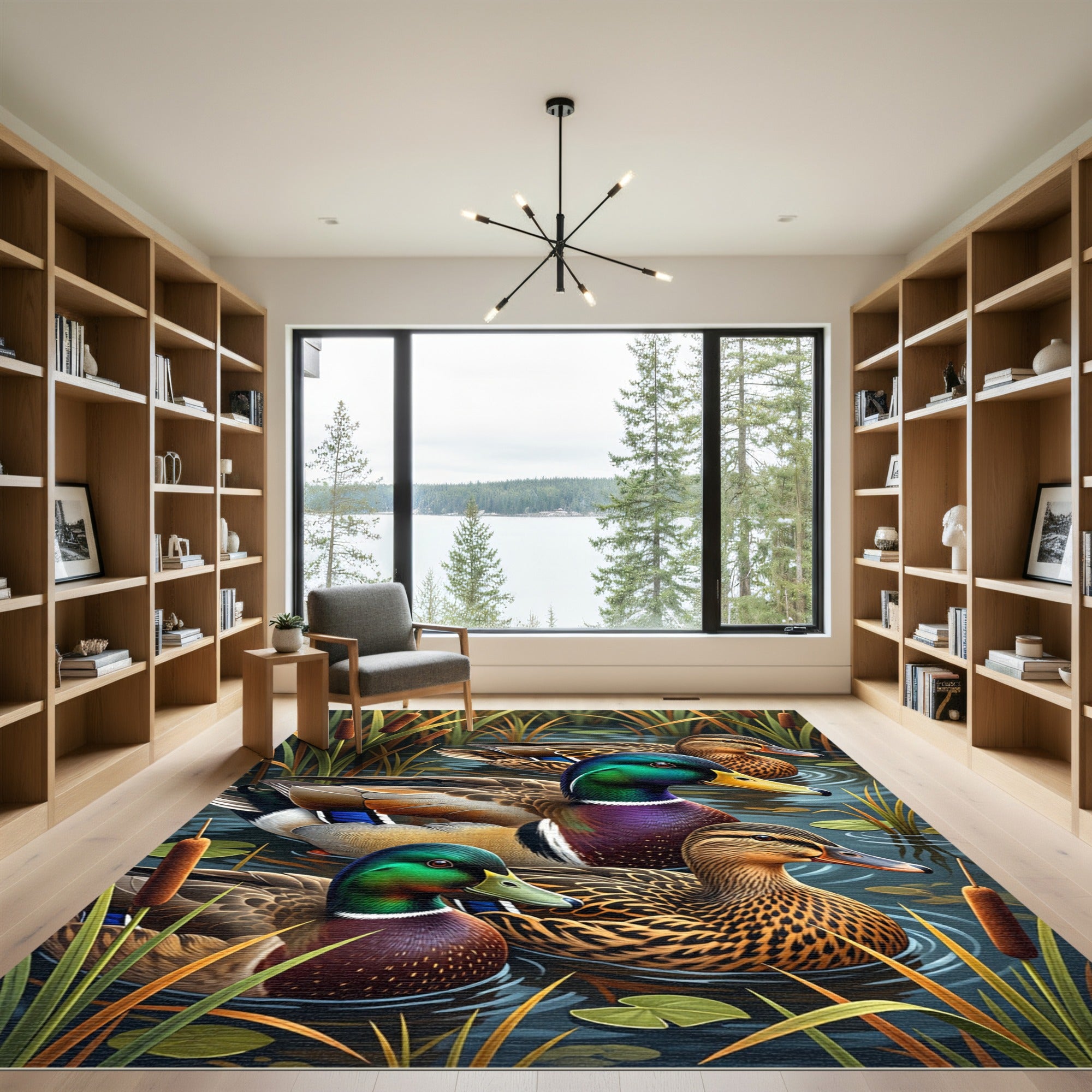 Vibrant Mallard Pond Wildlife Scene Rug