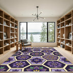 Purple Gold Hexagon Floral Medallion Rug