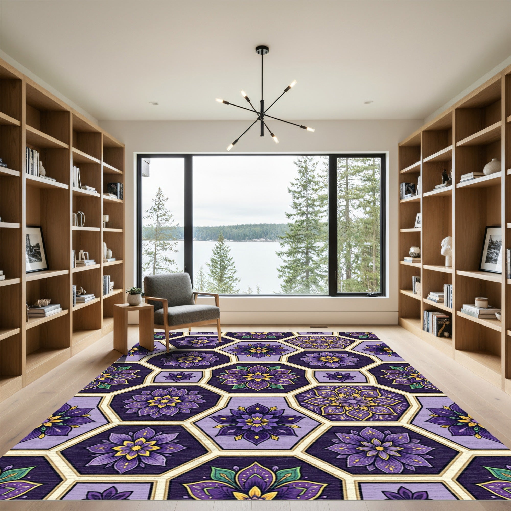 Purple Gold Hexagon Floral Medallion Rug