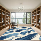 Modern Indigo Blue Abstract Brushstroke Rug