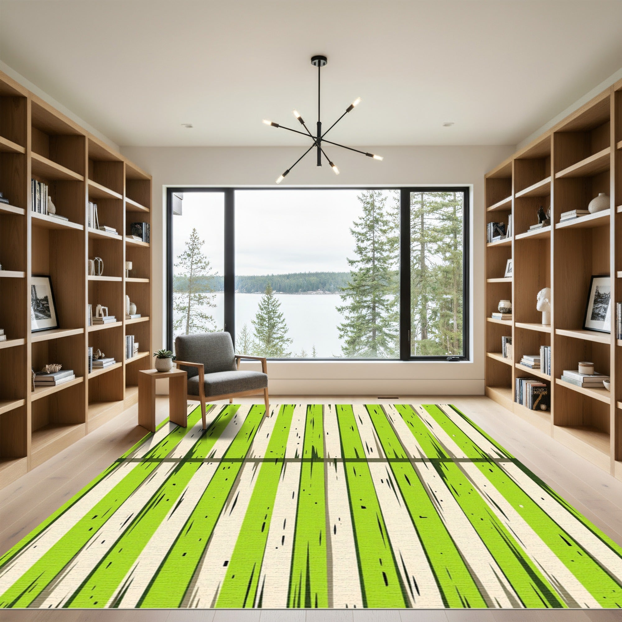 Lime Green Ivory Stripe Rug