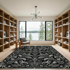 Ornate Silver Floral Swirl Border Rug