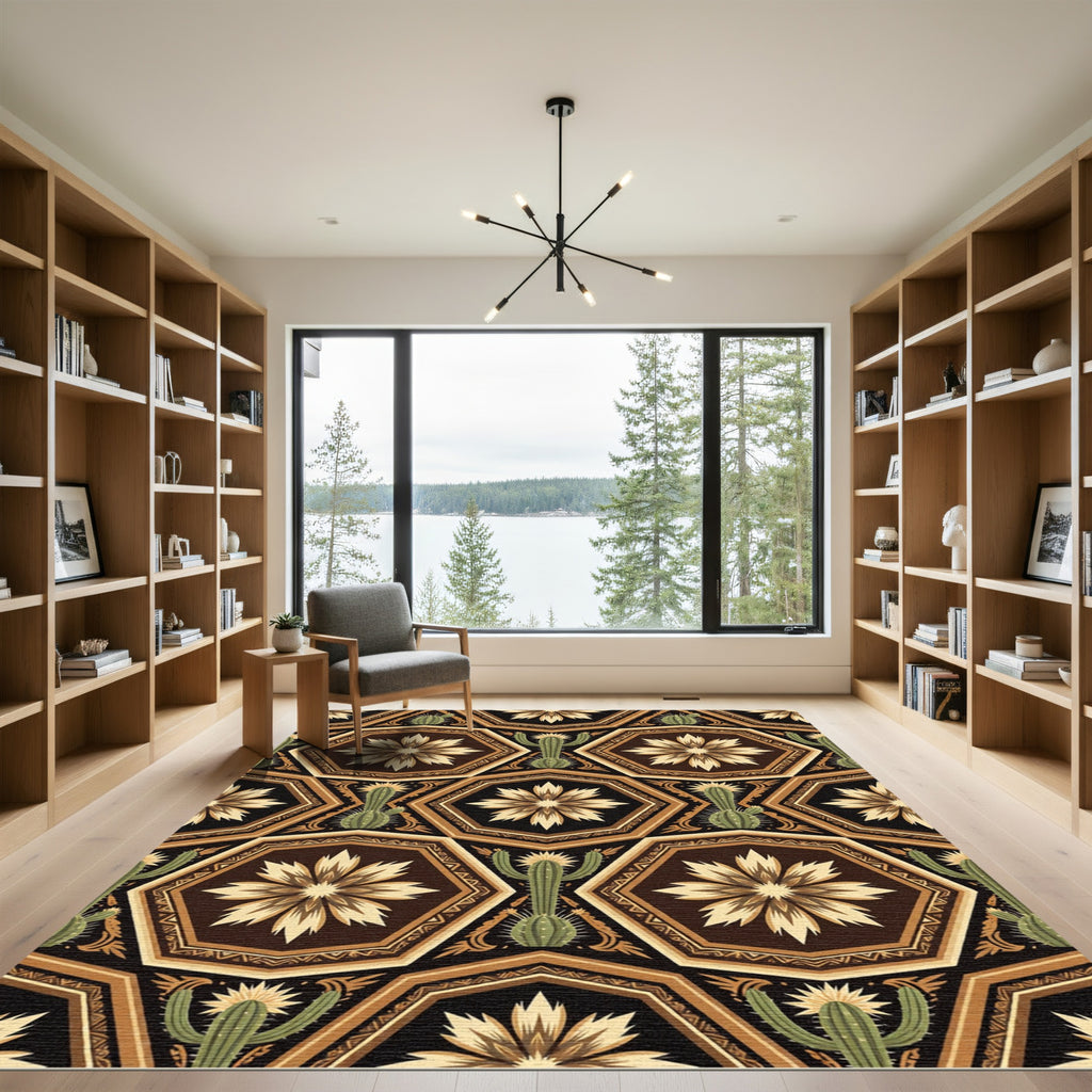 Earthy Hexagonal Cactus Geometric Desert Rug
