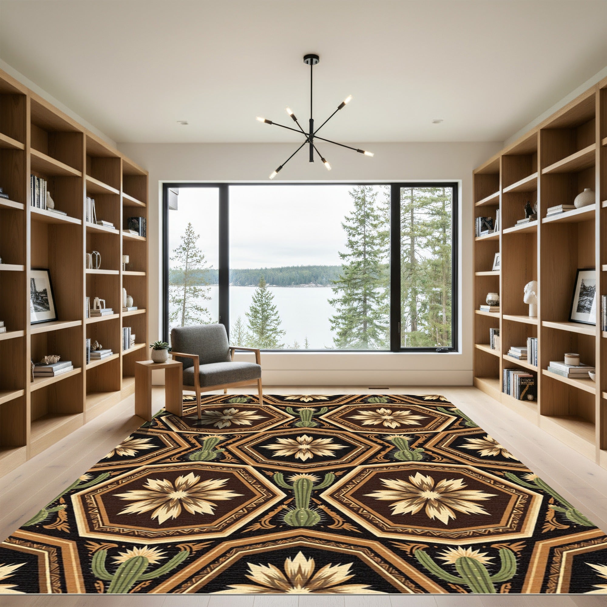 Earthy Hexagonal Cactus Geometric Desert Rug